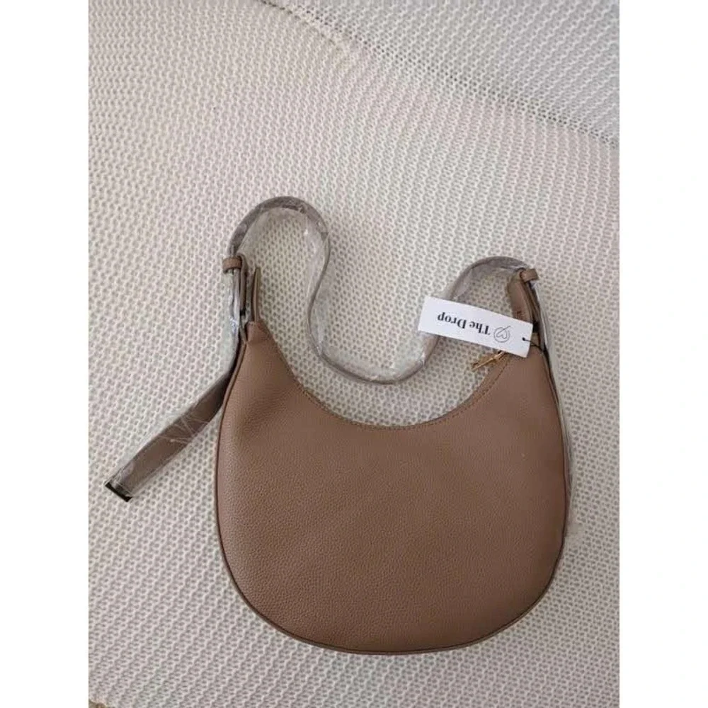 NWT The Drop Avalon Small Shoulder Bag Tan Pebble Faux Leather Crescent Hobo Bag